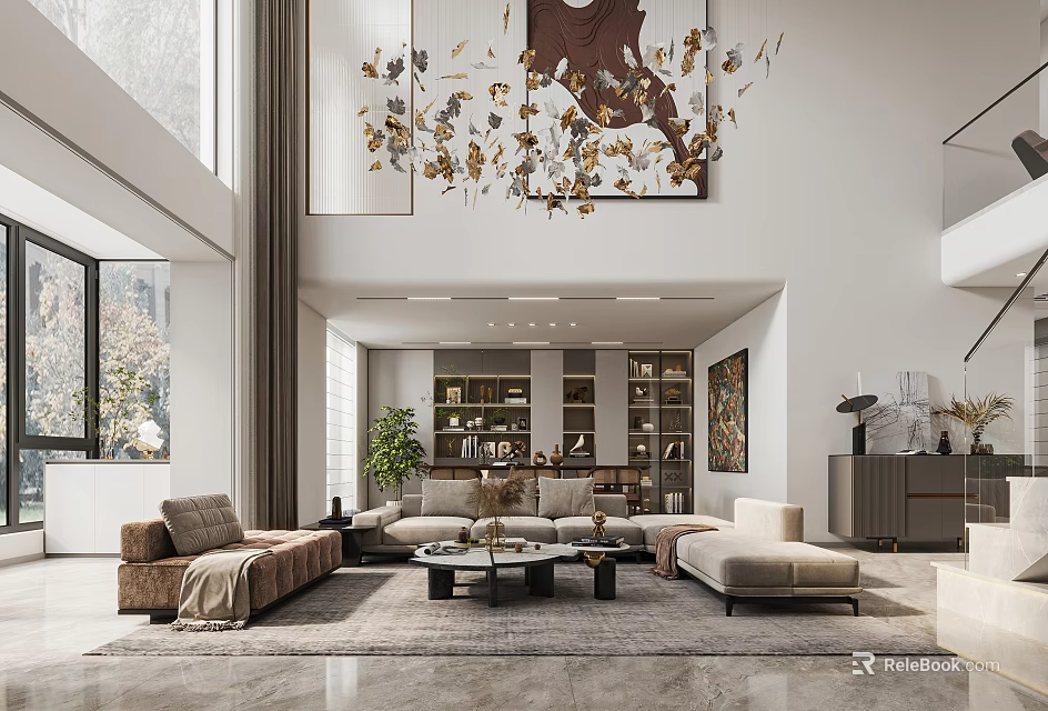Modern Duplex Living Room With Spacious Layout Natural Light And Cozy Furniture 3d model 