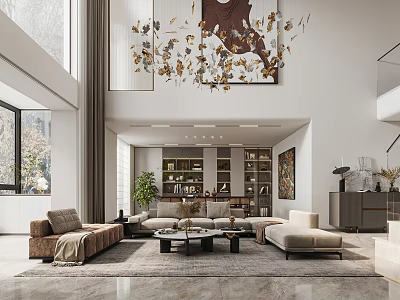 Modern Duplex Living Room With Spacious Layout Natural Light And Cozy Furniture 3d model