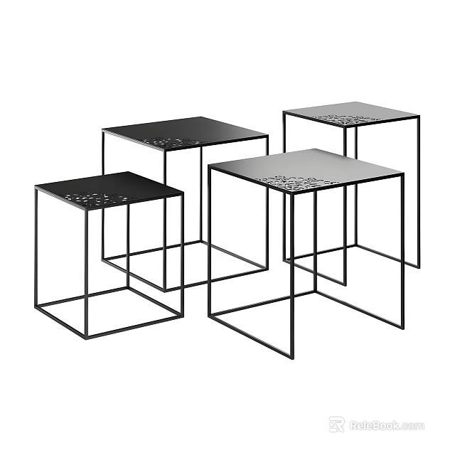 Modern Square Dining Tables With Metal Frame Black Silver Tops And Multiple Sizes 3d model