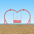 Pink Heart Shaped Playground Swing On Beach With Blue Sky And Sea