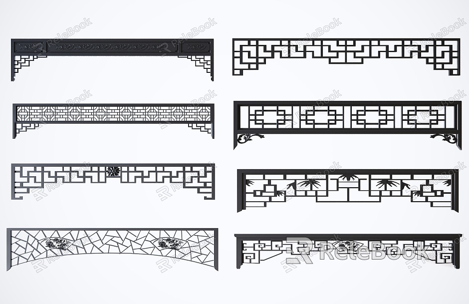 New Chinese Style Hanging Door Head Carved Flower Lattice Hanging Component model