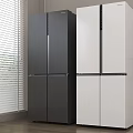 Black and White Four Door Refrigerators in Modern Room With Window Blinds