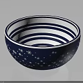 Blue And White Daily Use Bowl With Star Patterns And Concentric Circles