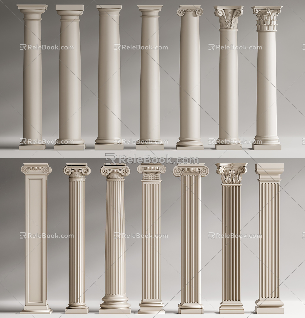 European Roman Column Carved Roman Column 3d model