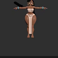3D Female Character With Long Black Hair White Top Beige Outfit Blue Bracelets Arms Outstretched