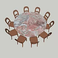 Stylish Round Marble Top Dining Table Set With Eight Brown Chairs 3d model