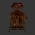 Vintage Wooden Carriage With Purple Canopy Seats Four Wheels Windows And Hitch