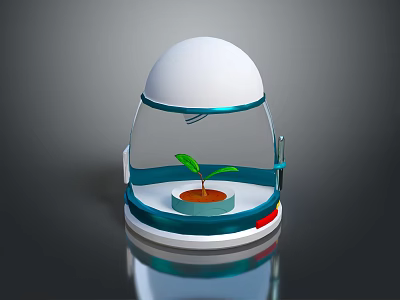Cartoon Scene of Mini Greenhouse with Small Plant in Blue Pot and Colorful Base 3d model