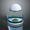 Cartoon Scene of Mini Greenhouse with Small Plant in Blue Pot and Colorful Base
