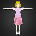 Yellow Haired Blue Eyed 3D Character In Pink Sweater Plaid Skirt Arms Outstretched Black Background