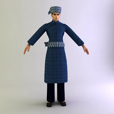 Man In Blue Chinese Style Outfit With Arms Outstretched Against White Background 3d model