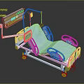 Adjustable Medical Bed With Blue Mattress Control Panel IV Pole And Wheels