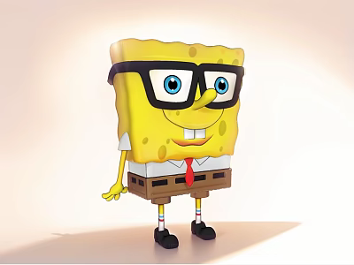 SpongeBob SquarePants Doll With Black Frame Glasses White Shirt Red Tie And Brown Shorts 3d model