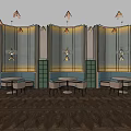 Elegant Modern Restaurant Interior With Chandeliers Banquette Seats Round Tables And Patterned Flooring