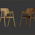 Two Modern Wooden Armchairs With Different Seat Colors And Natural Wood Frames