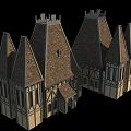 Ancient Architecture with Pointed Roofs and Stone Wooden Structure Medieval Style Towers and Classic Windows