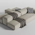 Modern Multi Seater Fabric Sofa With Modular Design Checkered Pillows And Knitted Blanket 3d model