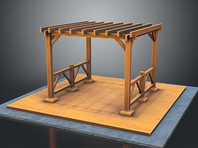 Wooden Pergola Outdoor Structure With Roof Beams Supporting Columns And Wooden Floor 3d model