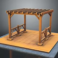 Wooden Pergola Outdoor Structure With Roof Beams Supporting Columns And Wooden Floor