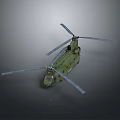 Detailed Green Military Helicopter With Twin Rotors And Camouflage Exterior Design