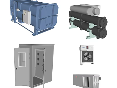Industrial Equipment Including Large scale Units Cylindrical Tanks Control Cabinets Fan cooled Units And Radiator Systems 3d model