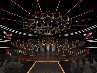 Modern Themed Stage With Illuminated Decor And Audience Area 3d model