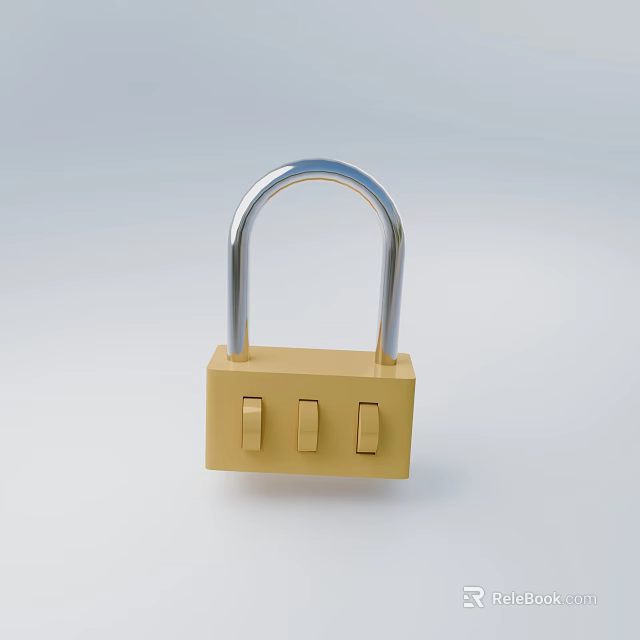Combination Padlock With Yellow Body And Silver Shackle Three Dials For Security Use 3d model 