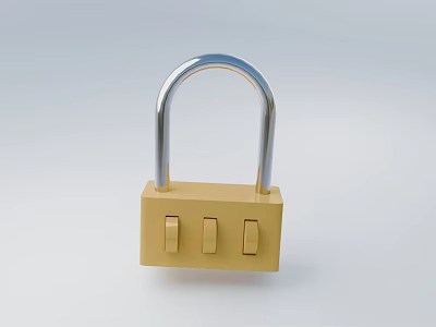Combination Padlock With Yellow Body And Silver Shackle Three Dials For Security Use 3d model