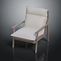 Modern Wooden Frame Armchair With Light Fabric Cushion And Backrest Design