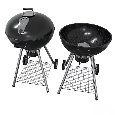 Black Outdoor Grills with Metal Stands Wire Racks and Wheels 3d model