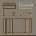 Wooden And White Display Cabinets With Glass Doors And Sunflower Vases On Shelves