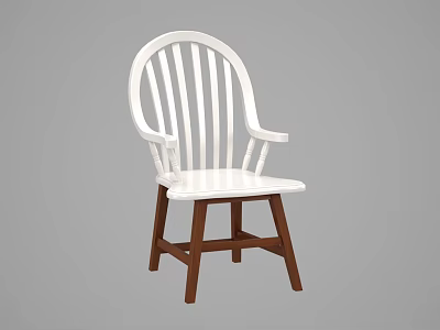White Office Chair With Armrests Vertical Slat Back Design And Brown Legs 3d model