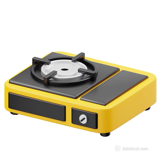 Yellow Single Burner Gas Stove With Black Panel And Control Knob For Kitchen 3d model 