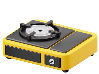 Yellow Single Burner Gas Stove With Black Panel And Control Knob For Kitchen 3d model