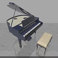 Dark Blue Grand Piano With Beige Bench On Gray Concrete Floor Musical Instrument