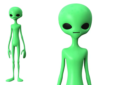 Green Alien Characters And Creatures With Big Black Eyes And Humanoid Shape 3d model