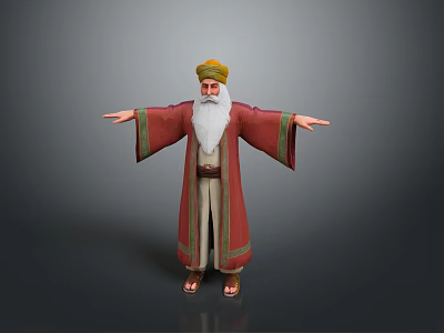 Man In Red Robe With White Beard Yellow Hat Arms Outstretched Against Grey Background 3d model