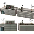 Modern Interior Storage Cabinet Design With Multiple Drawers And Decorative Plants 3d model