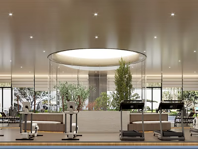 Modern Gym Interior With Fitness Equipment And Greenery 3d model