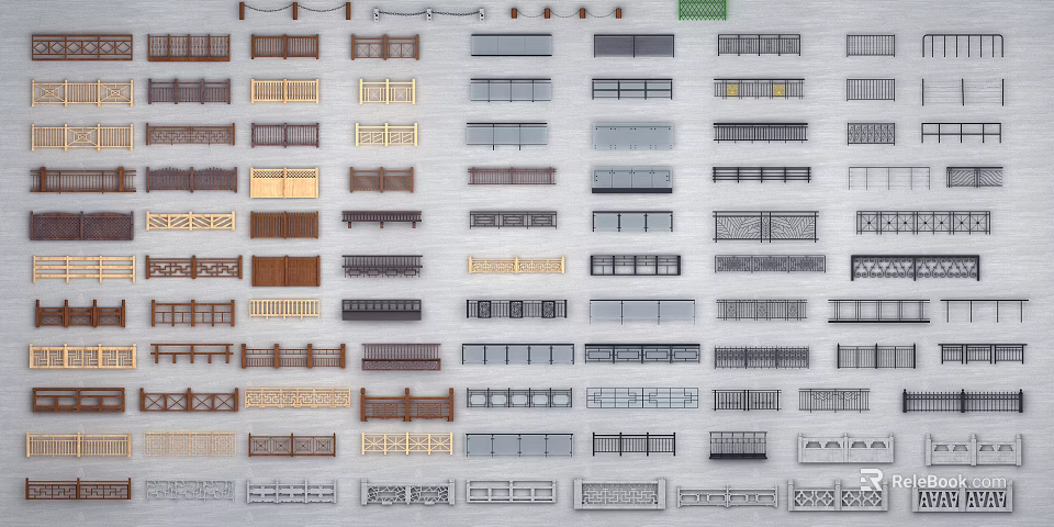 Various Fence Designs With Different Styles Materials Decorative And Functional Options 3d model