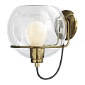 Modern Wall Sconce with Transparent Spherical Glass Shade Brass Base and Light Bulb