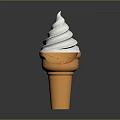 Creamy White Swirl Ice Cream in Orange Cone on Smooth Surface with Reflection