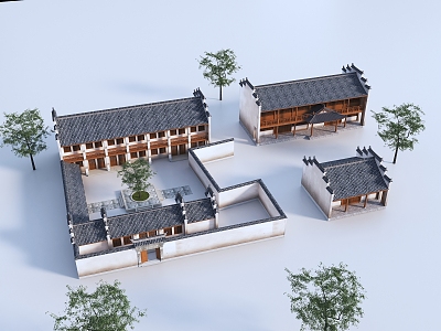 Chinese-style wing horse-head wall building 3d model