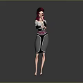 Red Haired Female Character In Black White Pink Outfit With Arms Crossed Against Gray Background