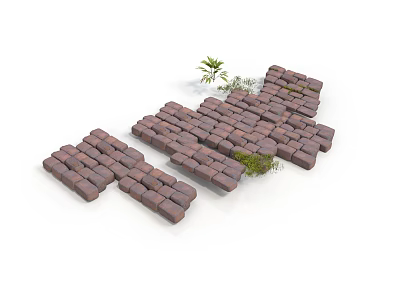 Modern Outdoor Brick Paving Design With Geometric Pattern And Small Plants 3d model