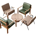 Round Wooden Table With Four Upholstered Chairs In Green And Beige