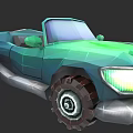 Low Poly Style Teal Off Road Convertible Car With Neon Green Headlights And Large Tires