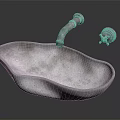 Metallic Hand Basin With Irregular Shape Curved Faucet And Control Knob