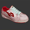 White Casual Sports Shoes With Red Accents And 1987 Logo
