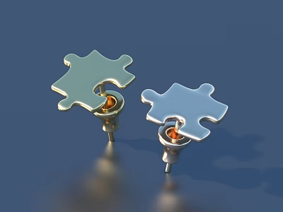 Stylish Puzzle Shaped Stud Earrings With Metallic Shine And Modern Fashion Design 3d model